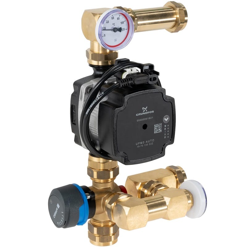 Смесительный узел для теплого пола под сервопрвод AFRISO 90 551 00 насос Grundfos UPM3 Auto 15-70 / 130 мм. Kvs - 6,3 фото1