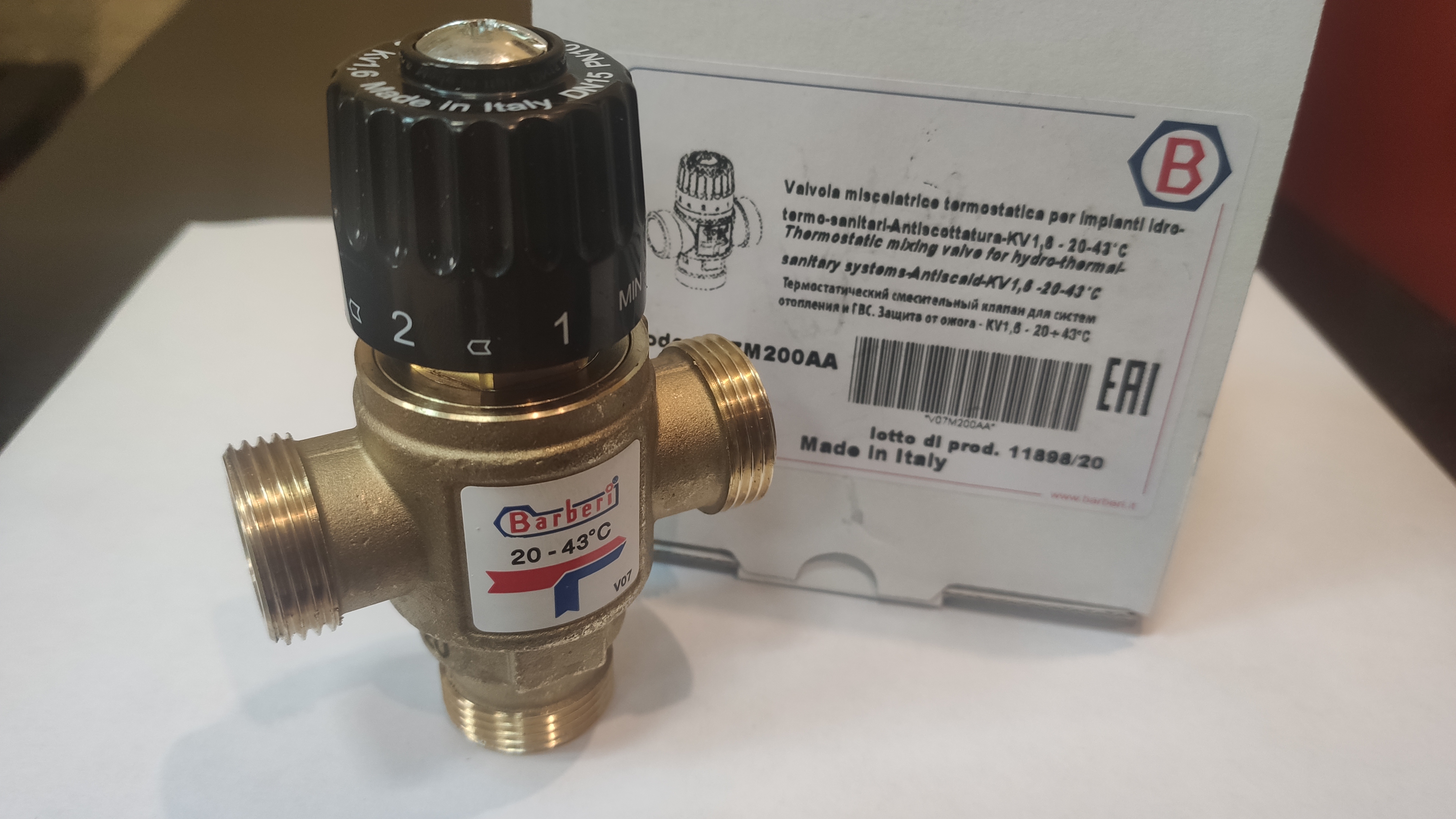 Термостатический смесительный клапан Barberi 20-43 НР 3/4" арт.V07М200AA фото2