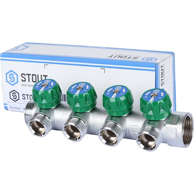 Коллектор с регулирующими вентилями STOUT 1"х3/4"(4 контура) ЕК SMB 6850 фото1