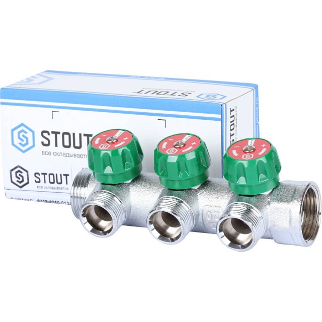 Коллектор с регулирующими вентилями STOUT 1"х3/4"(3 контура) ЕК SMB 6850 фото1