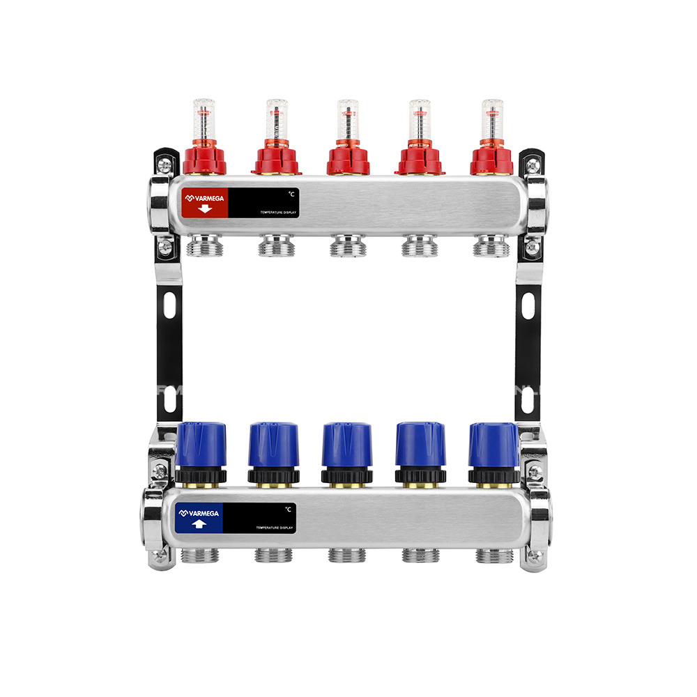 Распределительный коллектор (группа) с расходомерами Varmega VM15103 ВР 1", на 3 контура 3/4" EK, нержавеющая сталь фото1