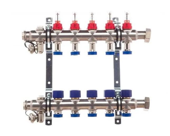 Коллектоная группа для теплого пола с расходомерами и накидной гайкой MD0905, TECline 5 вых фото1