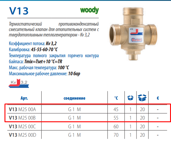 Термостатический клапан Barberi Woody 55 гр. Kv 3,2 НР 1" арт.V13M2500BL2 фото2