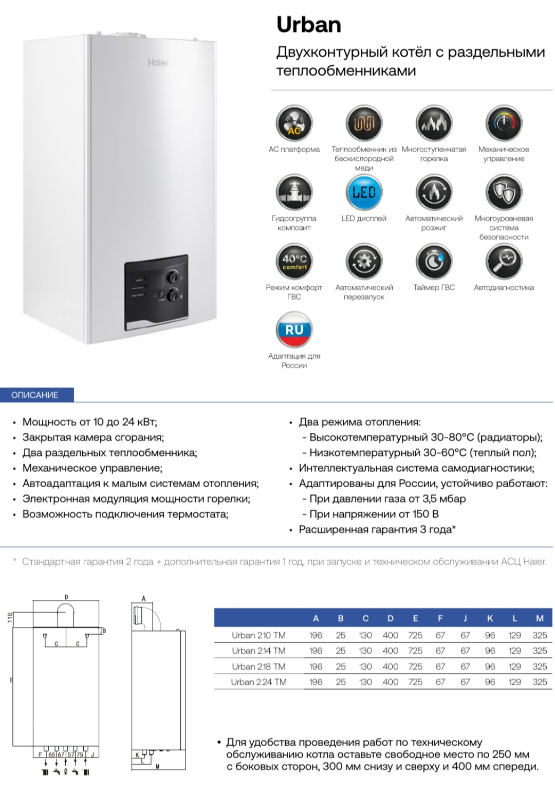 Настенный газовый котел Haier Urban 2.14 TM фото7