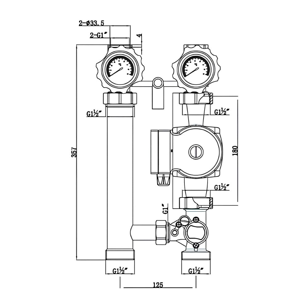 Насосная группа с трехходовым термостатическим смесительным клапаном 1" KVS 4.5 VIEIR без насоса VR218 фото4