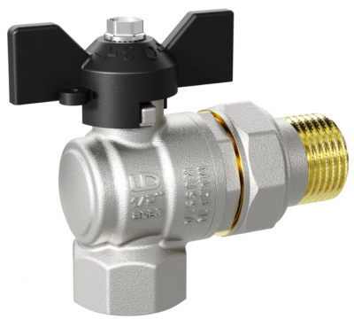 Кран шаровый угловой с американкой 3/4" нар.-вн. бабочка (со сгоном) PN 40 LD (LD 47.206.20) фото1