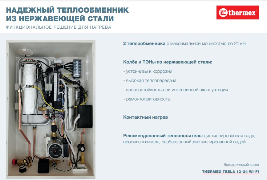 Двухконтурный электрический настенный котел THERMEX Tesla 12-24 Wi-Fi фото8