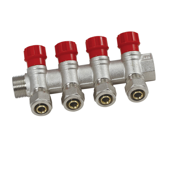 Коллектор регулирующий с вентилями и цангами VIEIR 3/4″x16 VR504 (ЕК) 4 выхода фото1