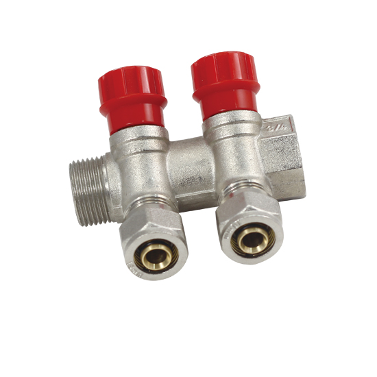 Коллектор регулирующий с вентилями и цангами VIEIR 3/4″x16 VR502 (ЕК) 2 выхода фото1