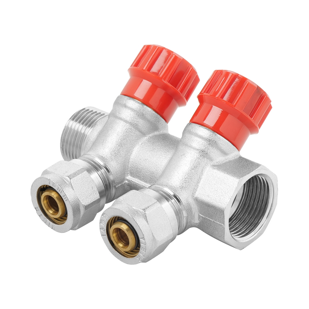 Коллектор регулирующий с вентилями и цангами VIEIR 3/4″x16 VR502 (ЕК) 2 выхода фото1