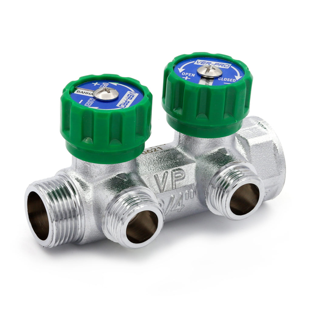 Коллектор латунный с регулирующими вентилями Vieir VER402-A 3/4"x1/2" (VER) фото2