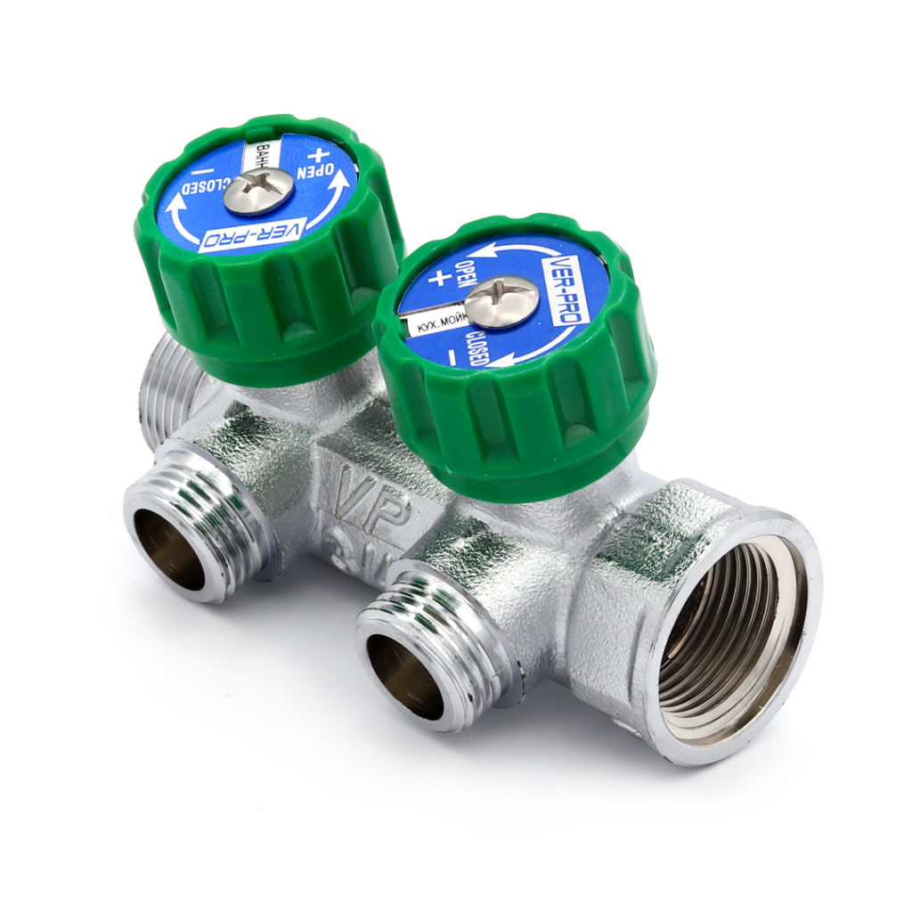 Коллектор латунный с регулирующими вентилями Vieir VER402-A 3/4"x1/2" (VER) фото3