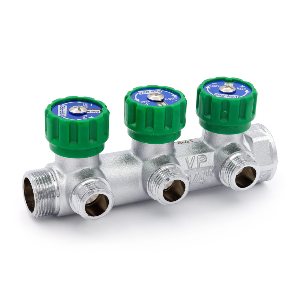 Коллектор латунный с регулирующими вентилями Vieir VER403-A 3/4"x1/2" (VER) фото1