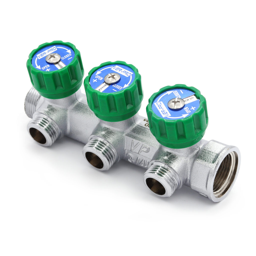Коллектор латунный с регулирующими вентилями Vieir VER403-A 3/4"x1/2" (VER) фото3