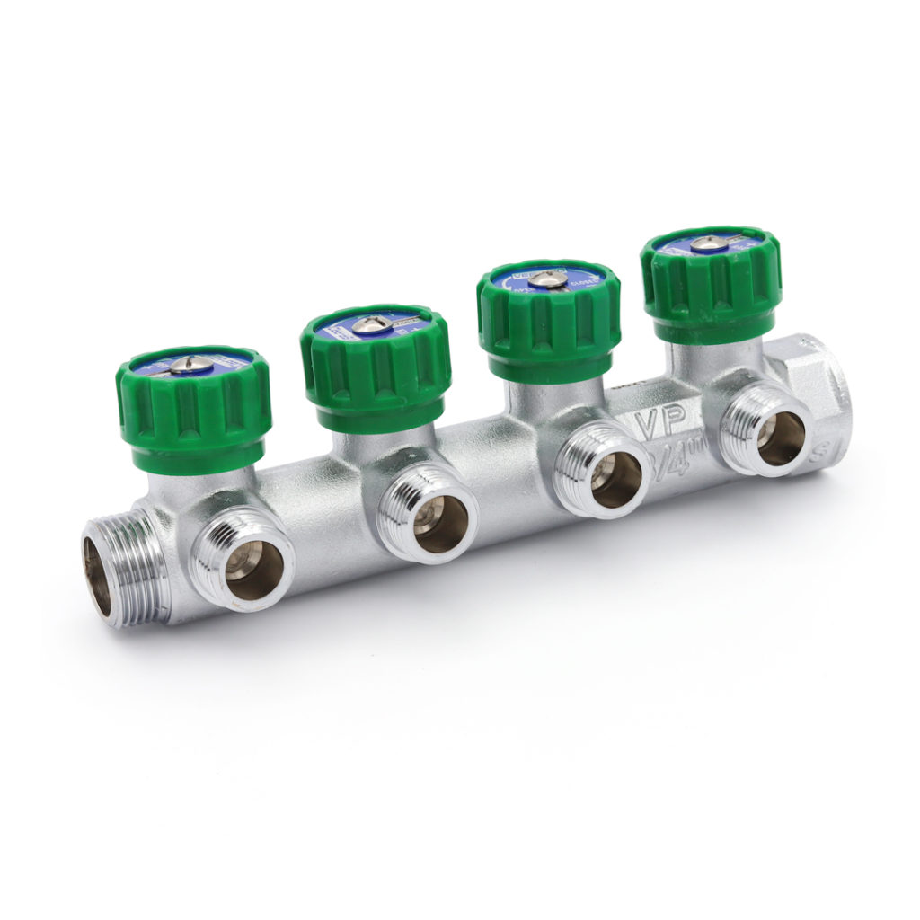 Коллектор латунный с регулирующими вентилями Vieir VER404-A 3/4"x1/2" (VER) фото1