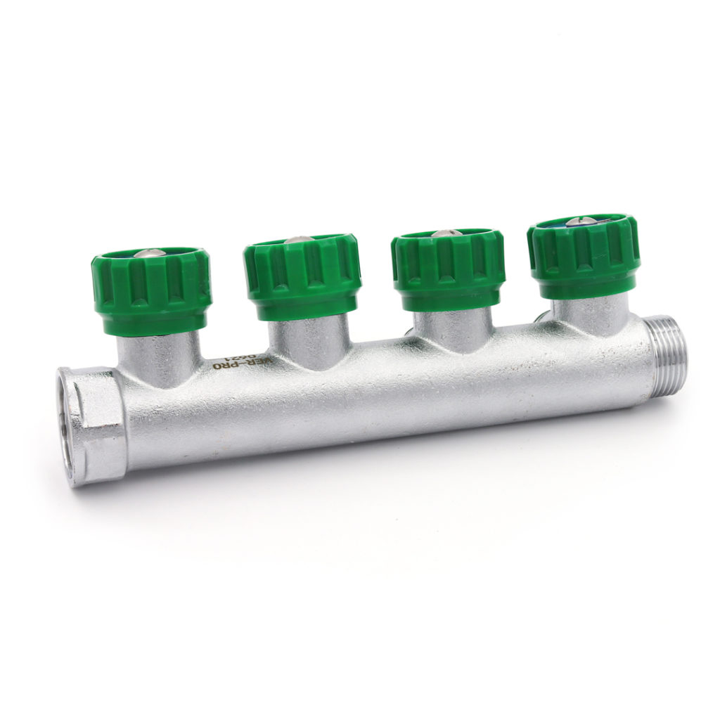 Коллектор латунный с регулирующими вентилями Vieir VER404-A 3/4"x1/2" (VER) фото3