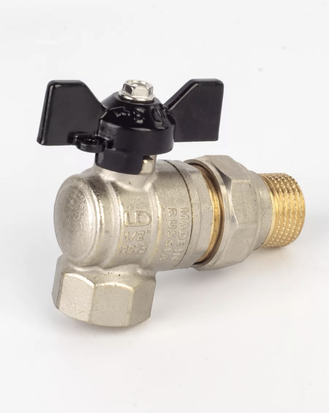 Кран шаровый угловой с американкой 1/2" нар.-вн. бабочка (со сгоном) PN 40 LD (LD 47.206.15) фото3