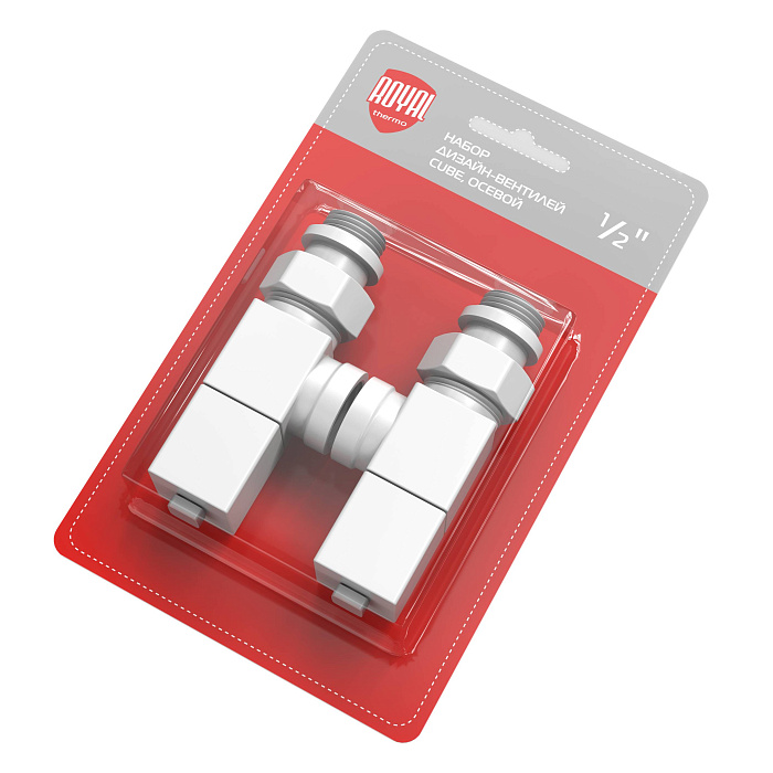 Набор дизайн-вентилей Royal Thermo CUBE, осевой (белый) 1/2" RTE 56.0003 фото1