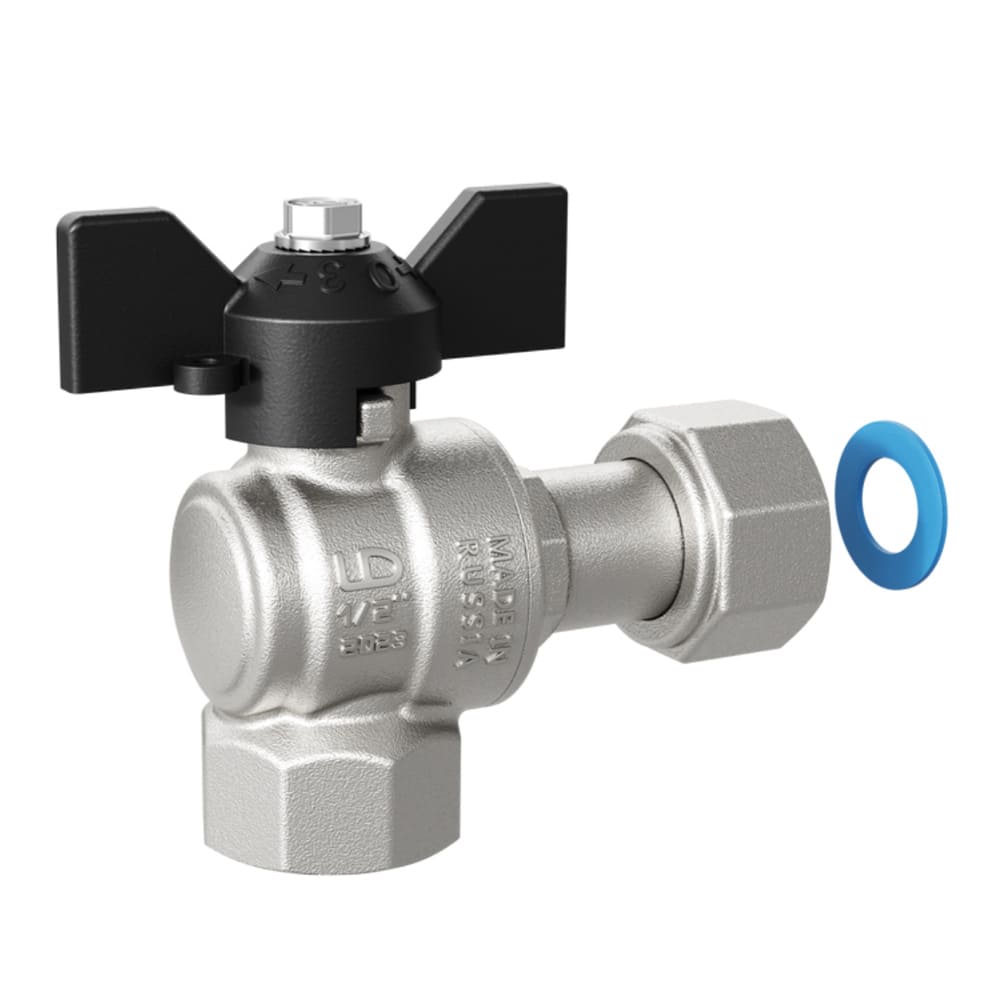 Кран шаровой латунный угловой с накидной гайкой 3/4" LD Pridе Арт. LD 47.246.20 фото1