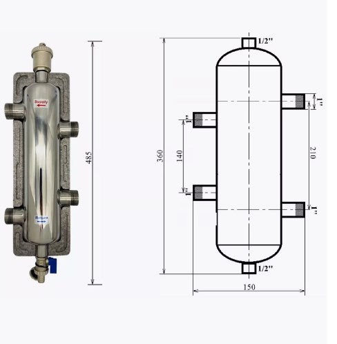 Гидравлический разделитель VIEIR VMB-25-35 DN25, 35 кВт (гидрострелка) фото3