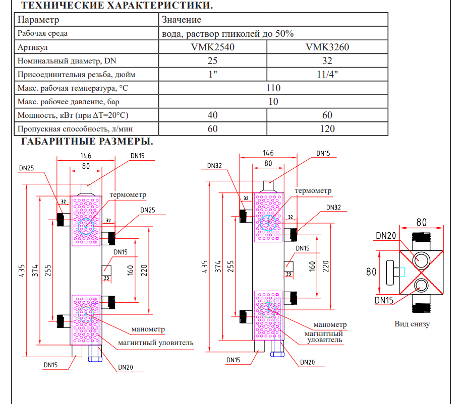Гидравлический разделитель квадратный профиль VIEIR 1″ (VMK2540) фото4
