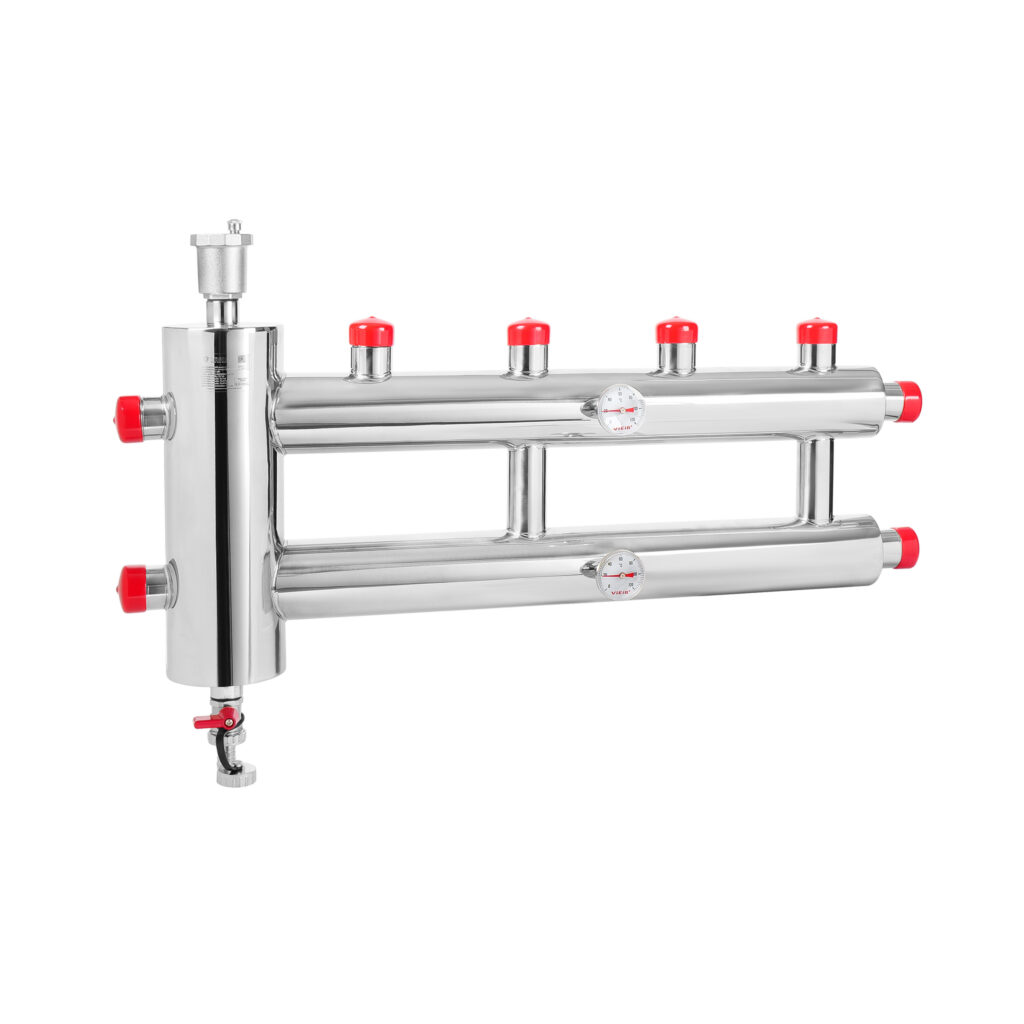 Гидравлический разделитель с воздухоотводчиком, совмещенный с коллектором 2+1 выхода VIEIR VHSC25-2.1 фото1