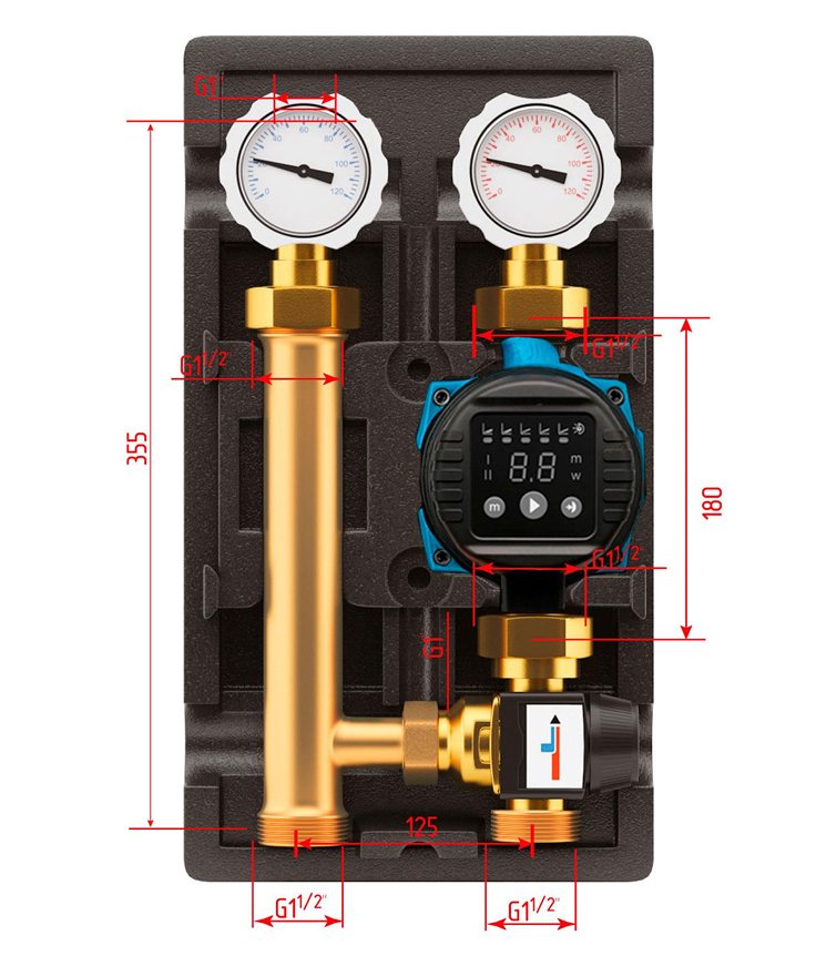 Насосная группа с трехходовым термостатическим смесительным клапаном 1" TECline Kvs 3,2 без насоса арт.T2X фото1