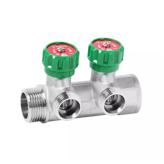 Коллектор латунный с регулирующими вентилями Vieir 1″x3/4″ VR440-2 фото1