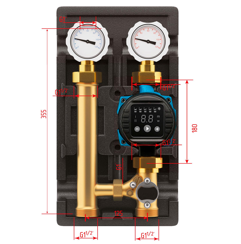 Насосная группа с трехходовым смесительным клапаном 1" TECline Kvs 6,3 с насосом TECline LPS25-6ВР арт.T3 фото1
