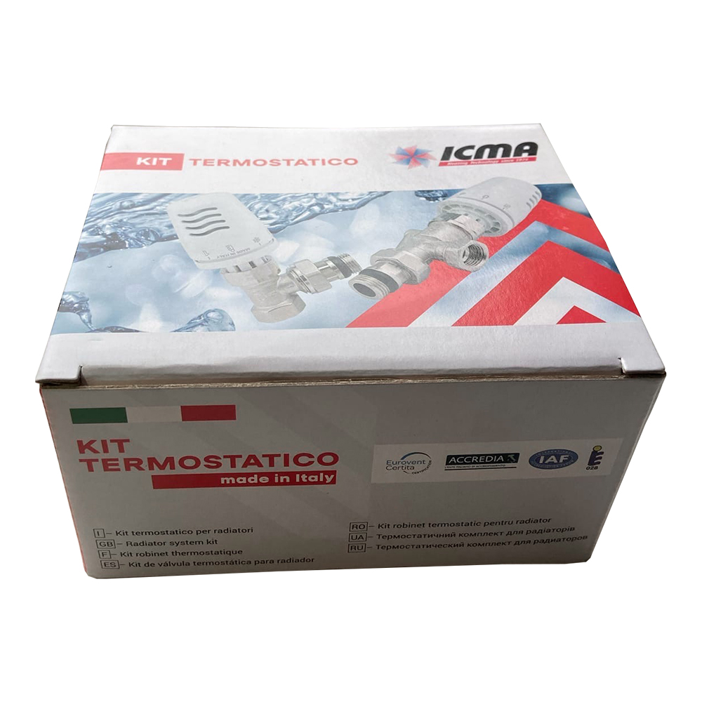 Термоcтатический комплект радиаторных кранов ICMA 1/2" угловой (с термоголовкой) фото3