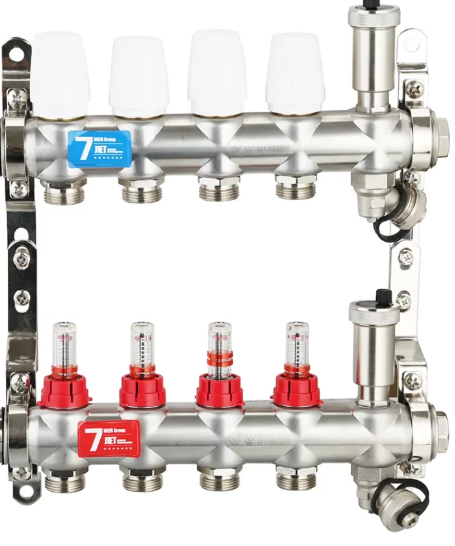 Коллектор из нержавеющей стали с расходомерами VIEIR 1"x3/4" VR116-A нерж. фото1