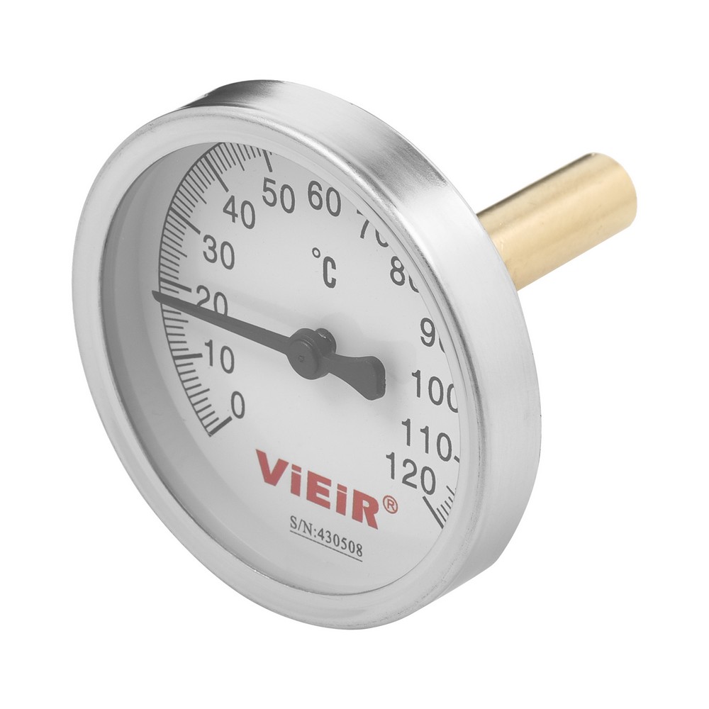 Термометр биметаллический d 63мм, с погружной гильзой 1/2″ / 0-120℃ VIEIR (YL18) фото1